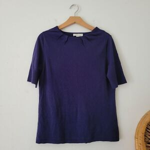 Coldwater Creek Silk/Cotton Navy Blue Sweater M 10-12 Short Sleeve